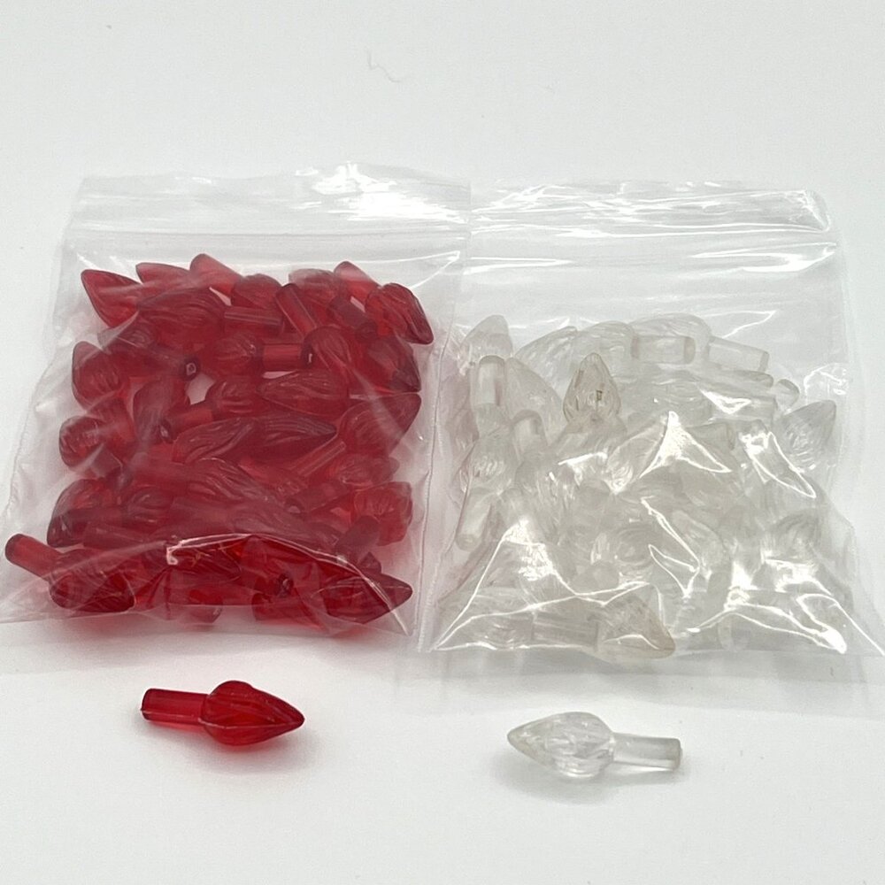 Vintage Large Ceramic Christmas‎ Tree Twist Bulbs 1" Red & Clear Lot of 60